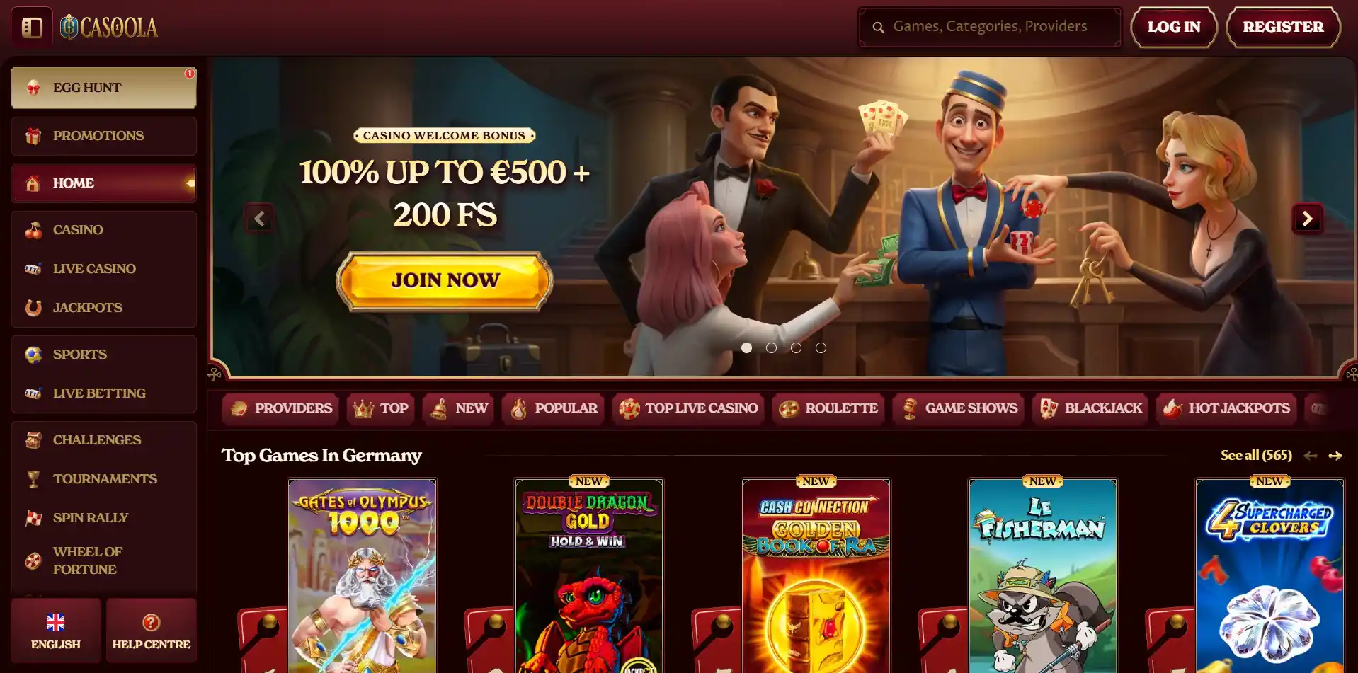 Casoola Casino game lobby with 6000+ slots and table games